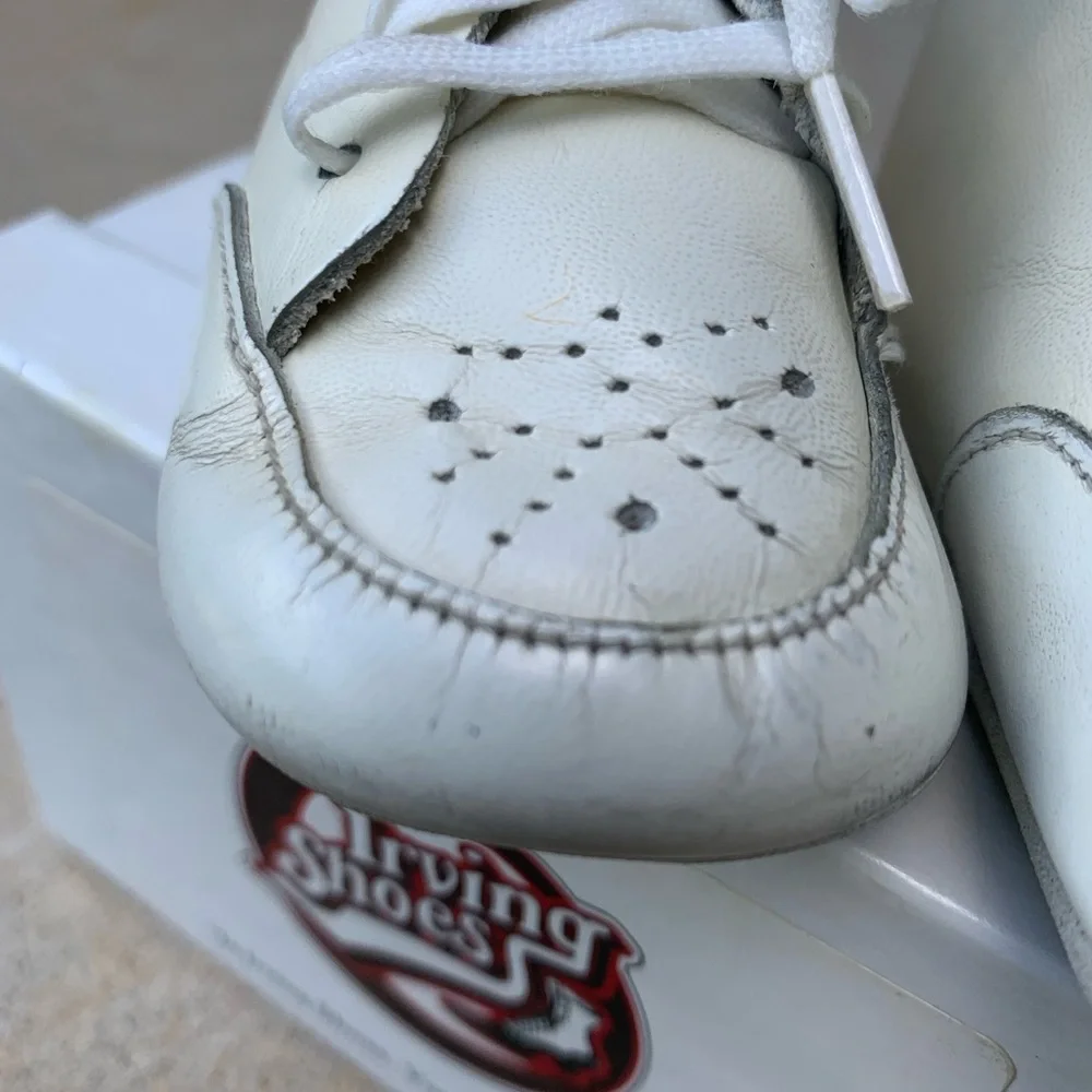 Pair of Vintage White Leather Baby Shoes Irving Shoe Store